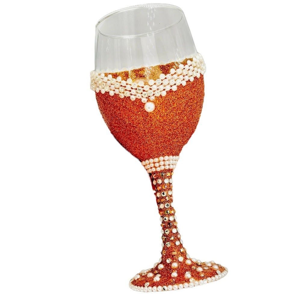 8’ Crystal Champagne Rhinestone & Pearls Elegant Wedding Party Wine Glass Orange